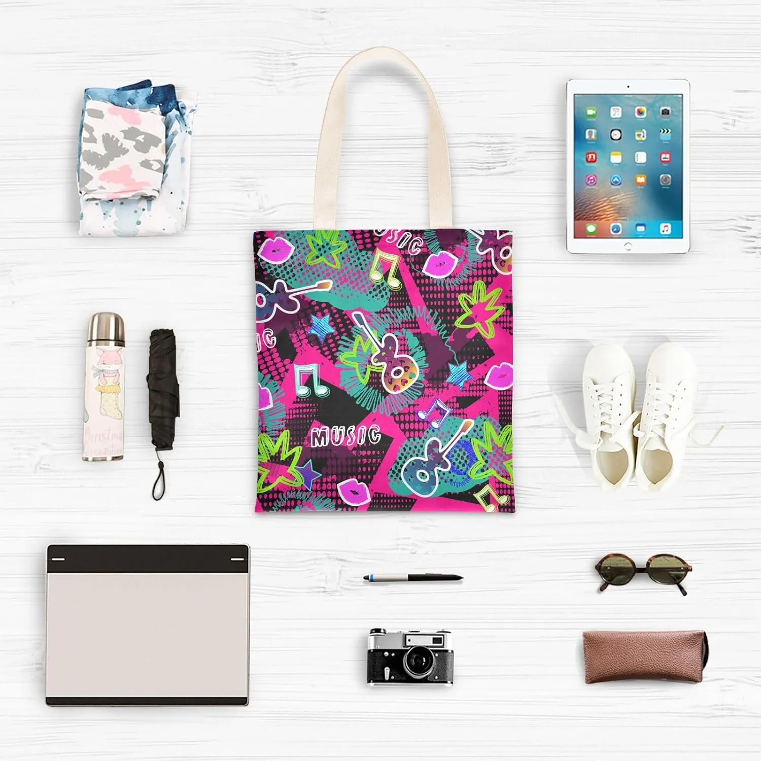 Tote Bag for Women Foldable Tote Bag With Pouch Large Shoulder Bag Top Handle Handbag for Travel Work Pattern 1