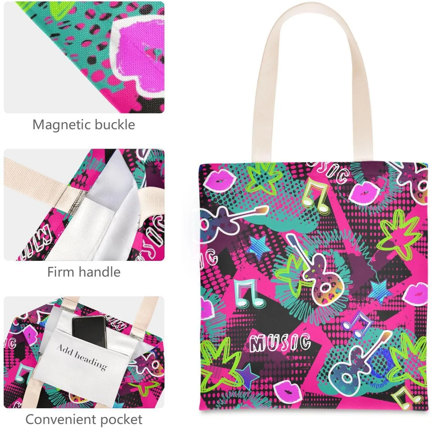 Tote Bag for Women Foldable Tote Bag With Pouch Large Shoulder Bag Top Handle Handbag for Travel Work Pattern 1