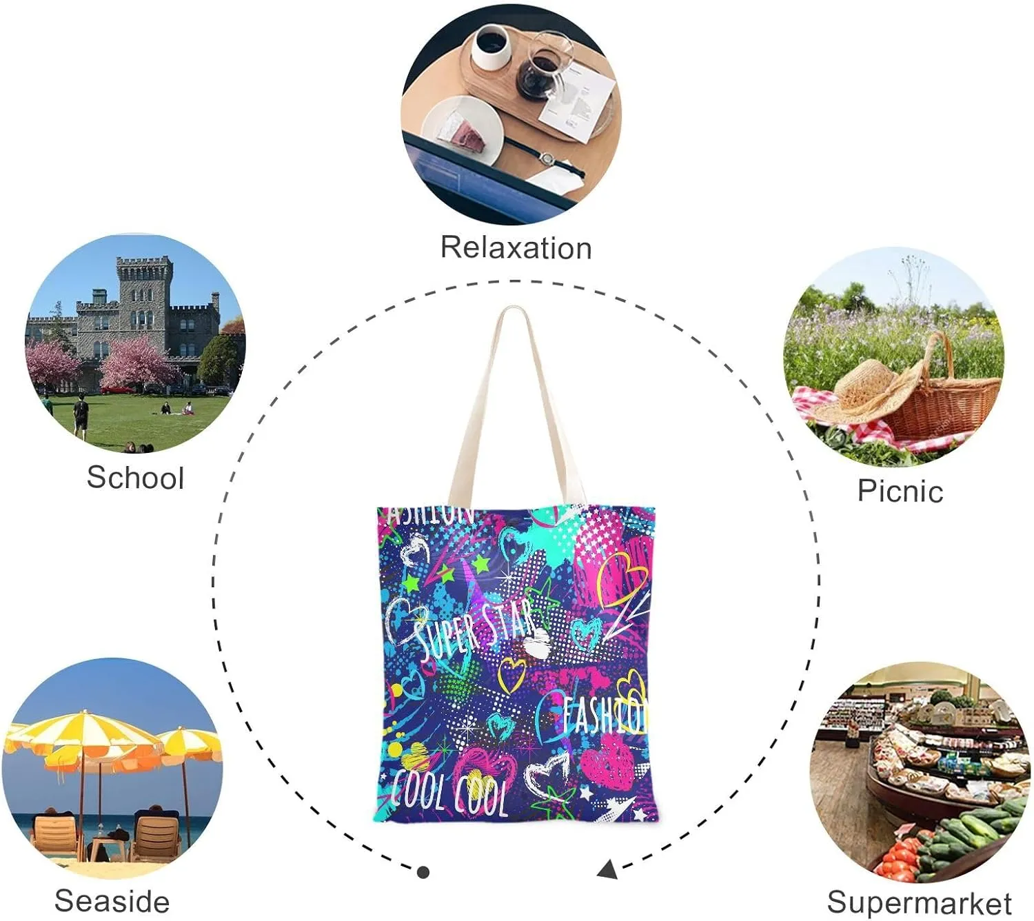 Tote Bag for Women Foldable Tote Bag With Pouch Large Shoulder Bag Top Handle Handbag for Travel Work Pattern 1