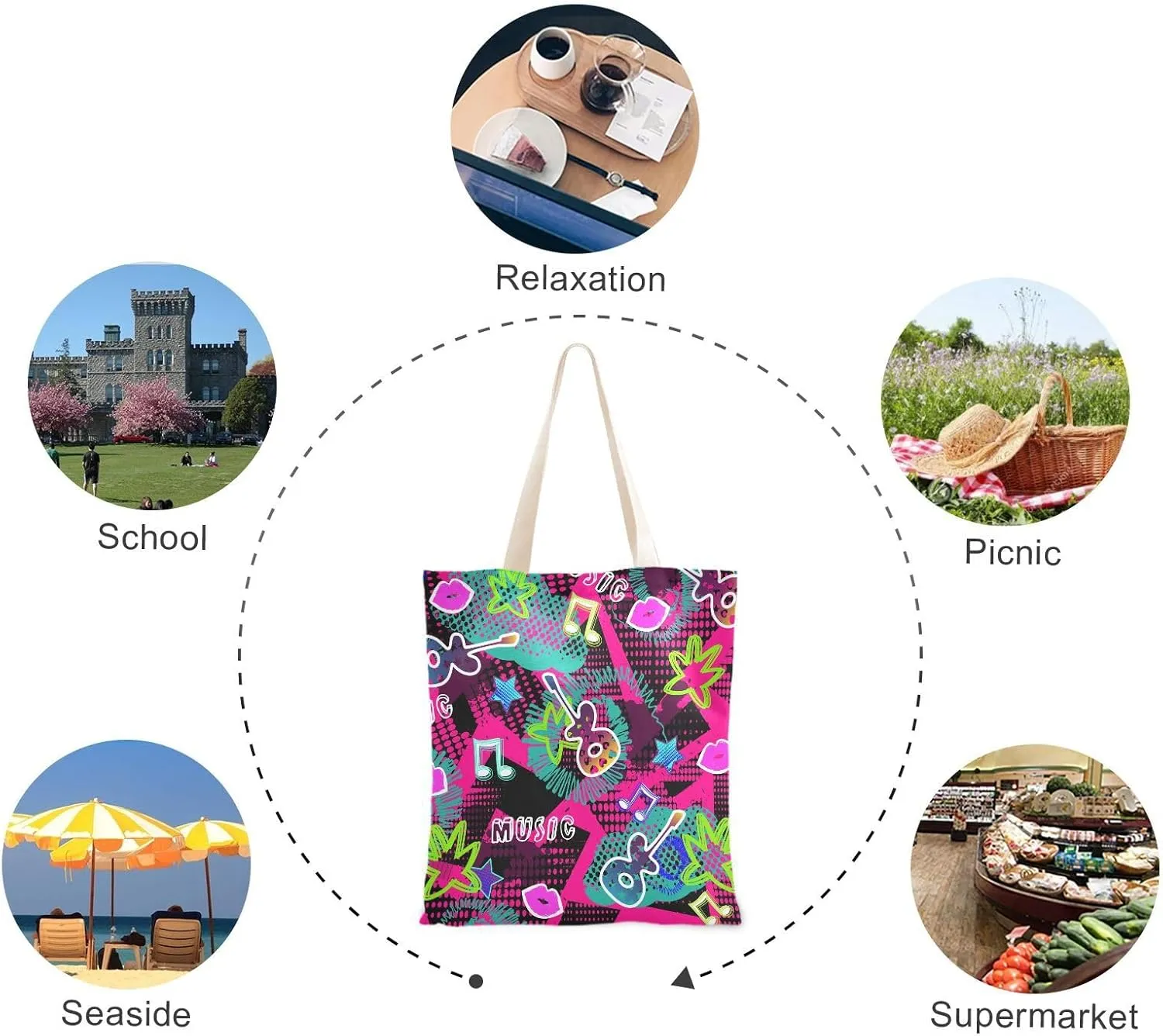 Tote Bag for Women Foldable Tote Bag With Pouch Large Shoulder Bag Top Handle Handbag for Travel Work Pattern 1