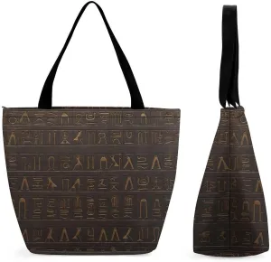 Tote Bag for Women Shoulder Bag with Zipper Ancient Egyptian Hieroglyph Handbag for Travel Work Grocery Bag