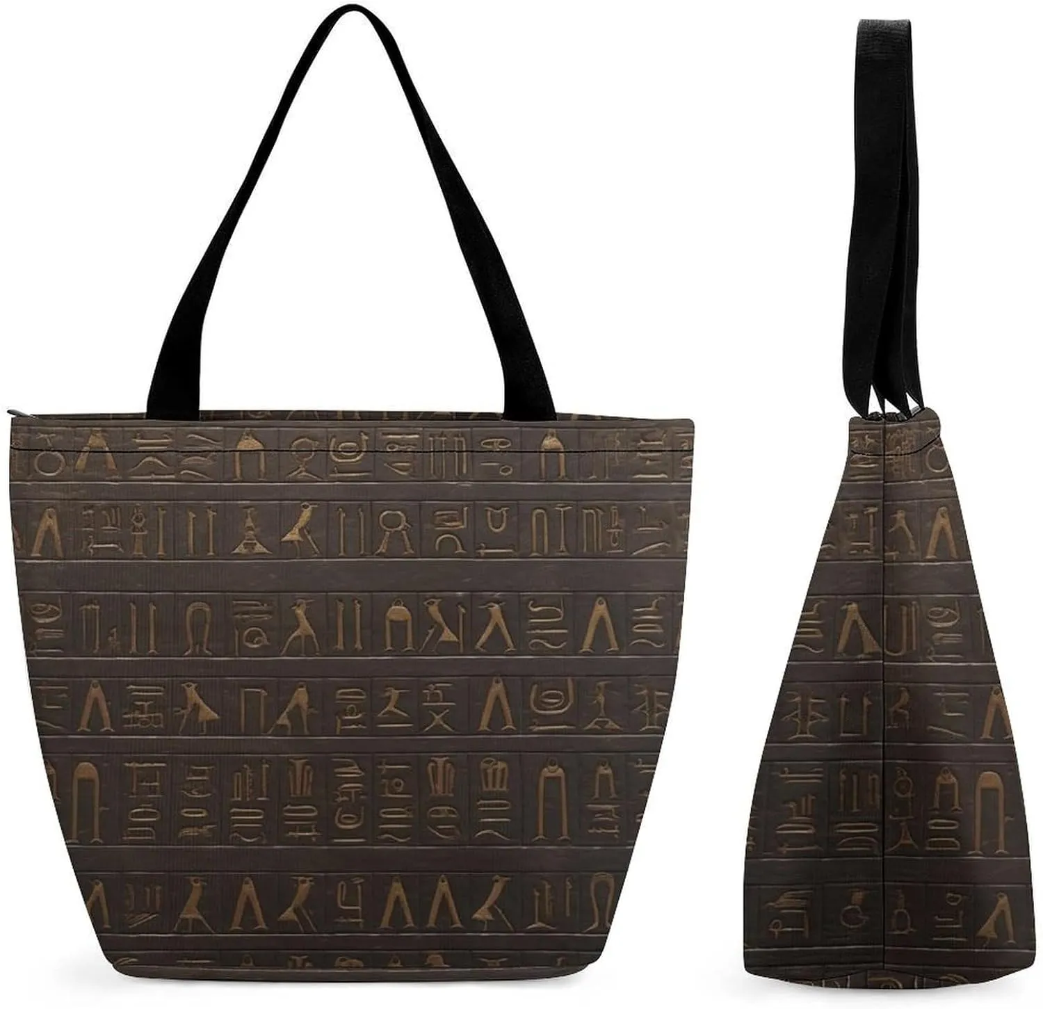 Tote Bag for Women Shoulder Bag with Zipper Ancient Egyptian Hieroglyph Handbag for Travel Work Grocery Bag