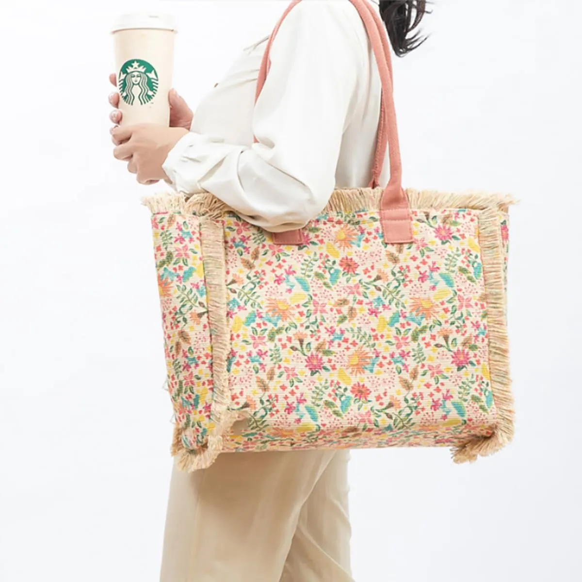 Tote handbag large capacity canvas women's shoulder bag beach bag tassel embroidery niche design (5)