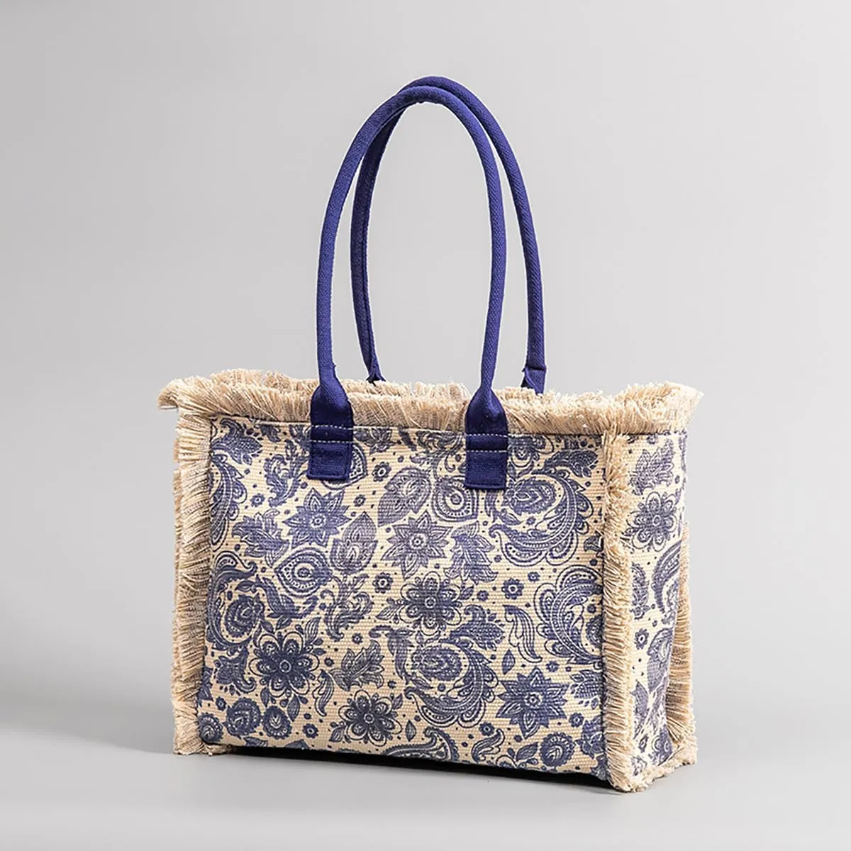 Tote handbag large capacity canvas women's shoulder bag beach bag tassel embroidery niche design (5)