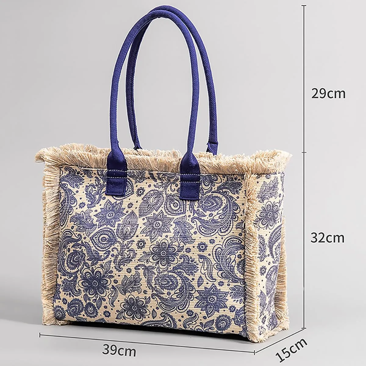 Tote handbag large capacity canvas women's shoulder bag beach bag tassel embroidery niche design (5)