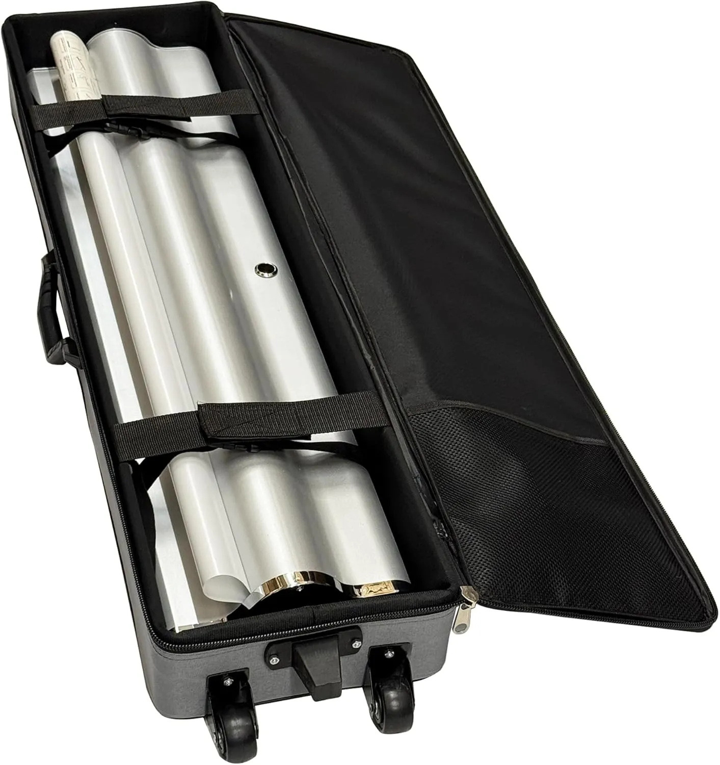 Trade Show Suitcase - Durable Canvas Rolling Travel Bag with Inner Strap, 2 Wheels with Support Legs, Large Capacity (39.3" x 10" x 4")