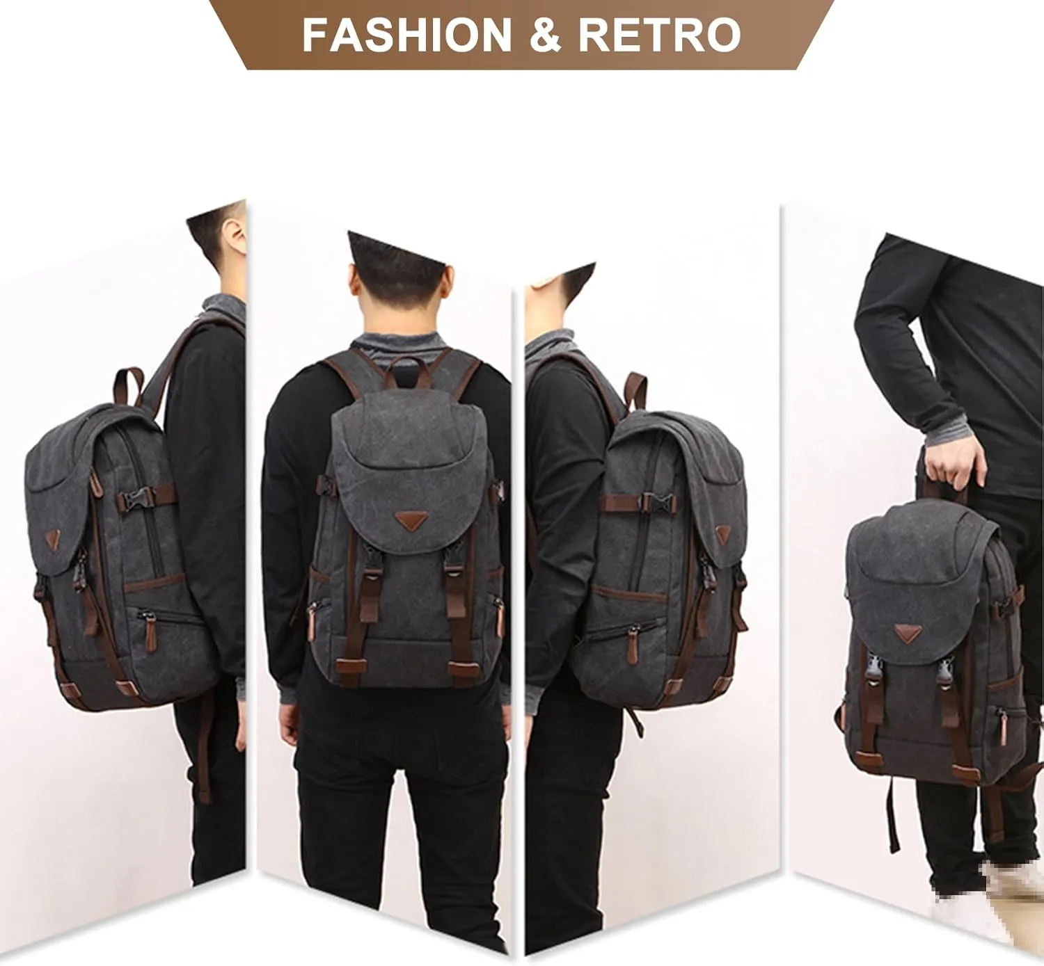Travel Duffel Backpack for Men, Vintage Canvas Large Capacity Bookbag Weekender Overnight Rucksack Shoulder Bag (A/Brown)