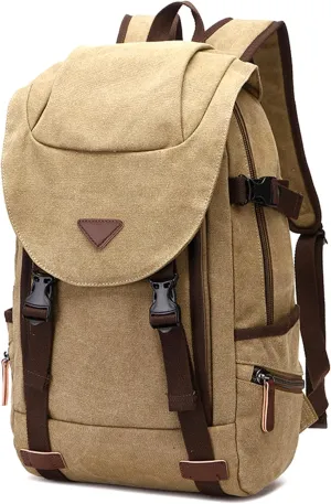 Travel Duffel Backpack for Men, Vintage Canvas Large Capacity Bookbag Weekender Overnight Rucksack Shoulder Bag (A/Brown)