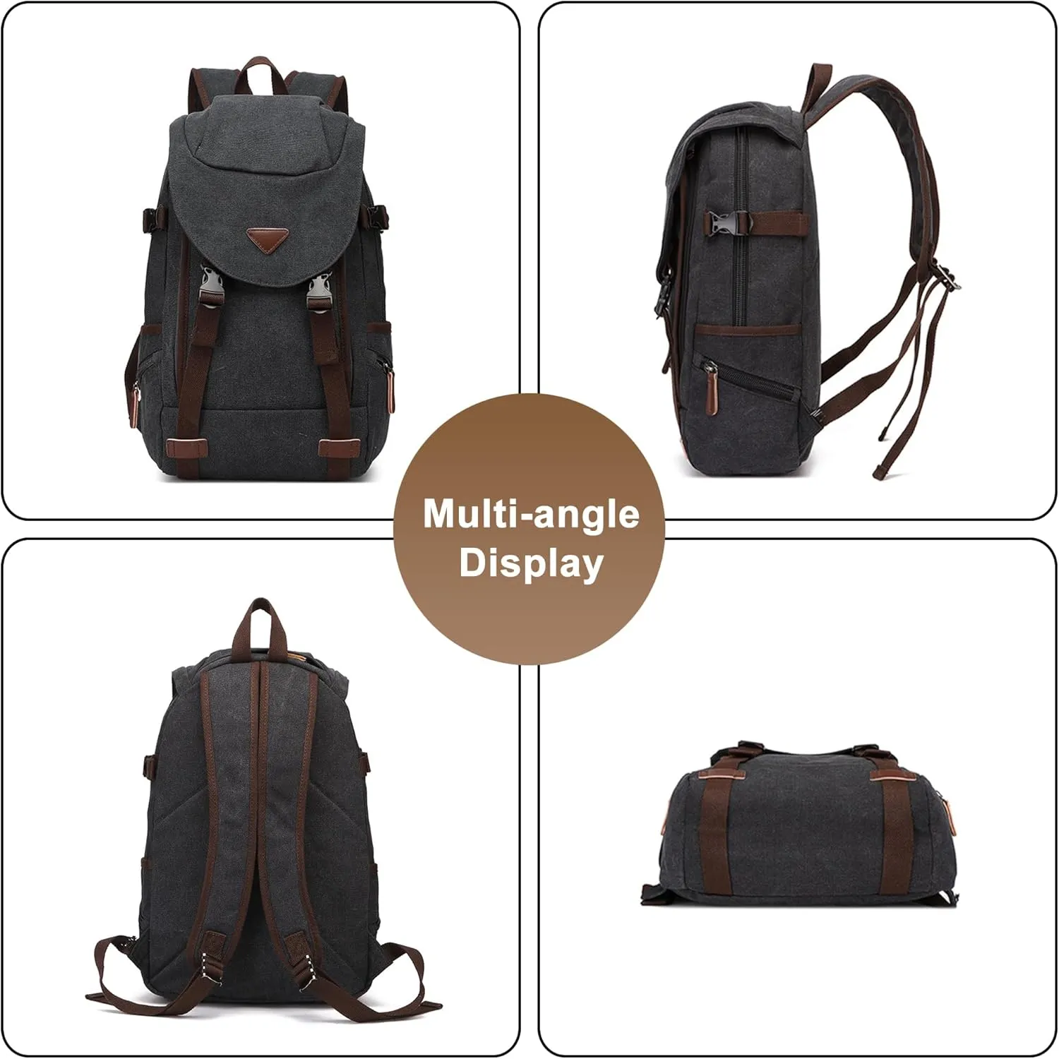 Travel Duffel Backpack for Men, Vintage Canvas Large Capacity Bookbag Weekender Overnight Rucksack Shoulder Bag (A/Brown)