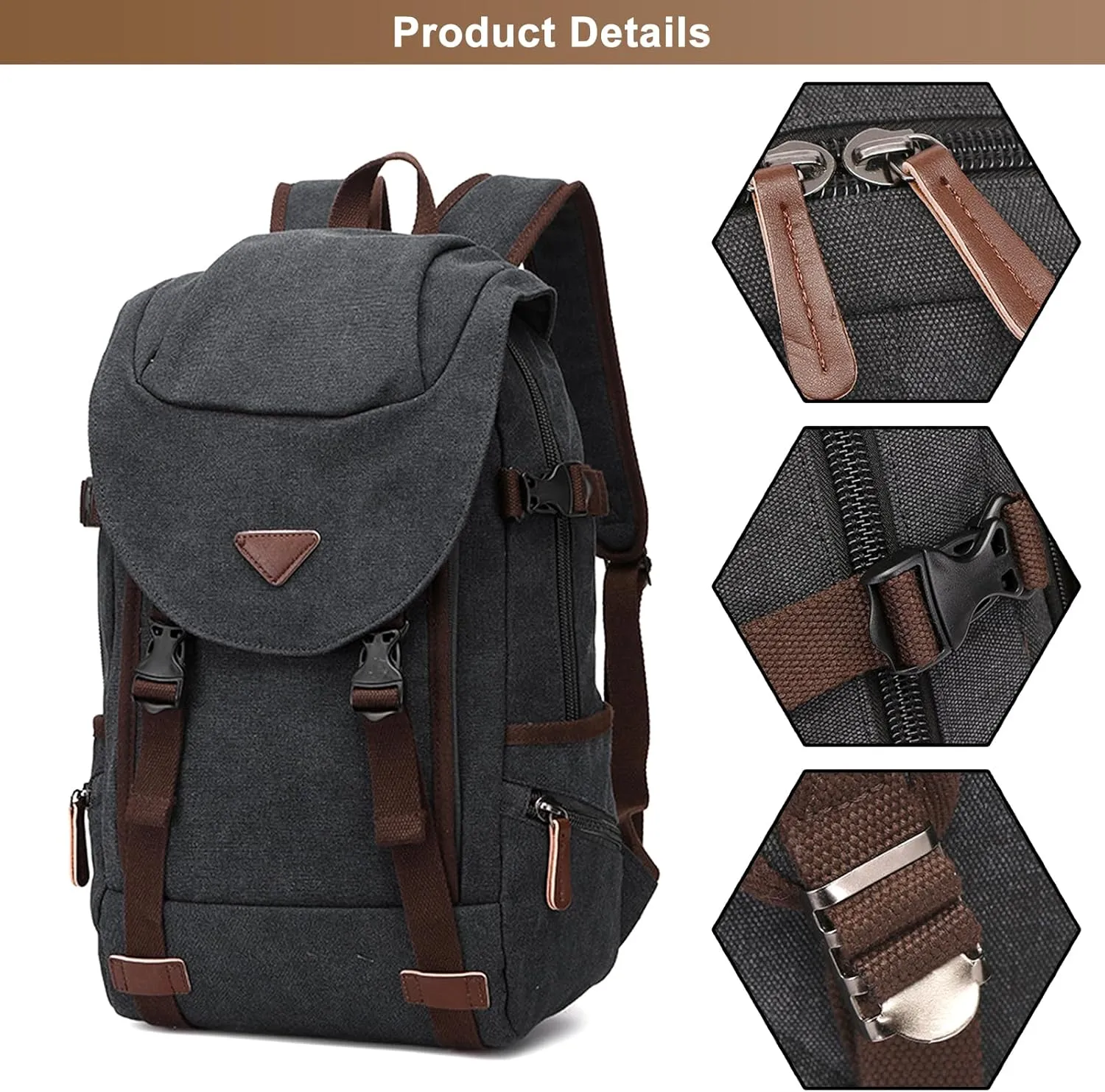 Travel Duffel Backpack for Men, Vintage Canvas Large Capacity Bookbag Weekender Overnight Rucksack Shoulder Bag (A/Brown)
