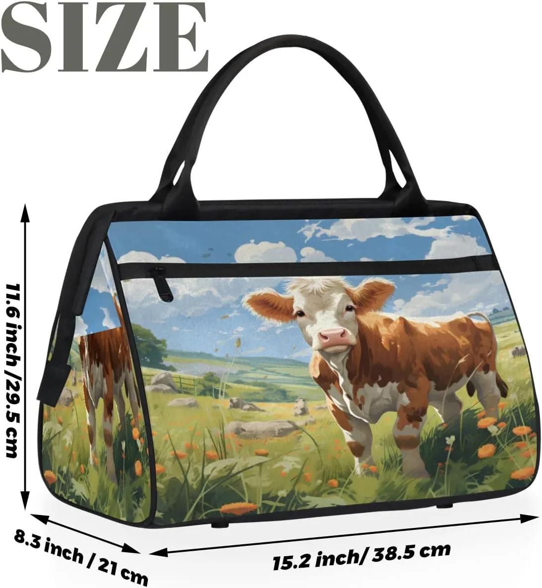 Travel Duffel Bag for Women, Dairy Cow Watercolor Weekender Overnight Bag Carry on Beach Swim Bags Dance Bag Airlines Approved Personal Item Travel Bag for Yoga, Sports, Hospital
