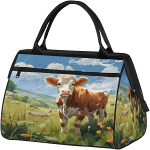 Travel Duffel Bag for Women, Dairy Cow Watercolor Weekender Overnight Bag Carry on Beach Swim Bags Dance Bag Airlines Approved Personal Item Travel Bag for Yoga, Sports, Hospital