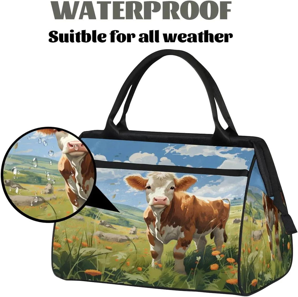 Travel Duffel Bag for Women, Dairy Cow Watercolor Weekender Overnight Bag Carry on Beach Swim Bags Dance Bag Airlines Approved Personal Item Travel Bag for Yoga, Sports, Hospital