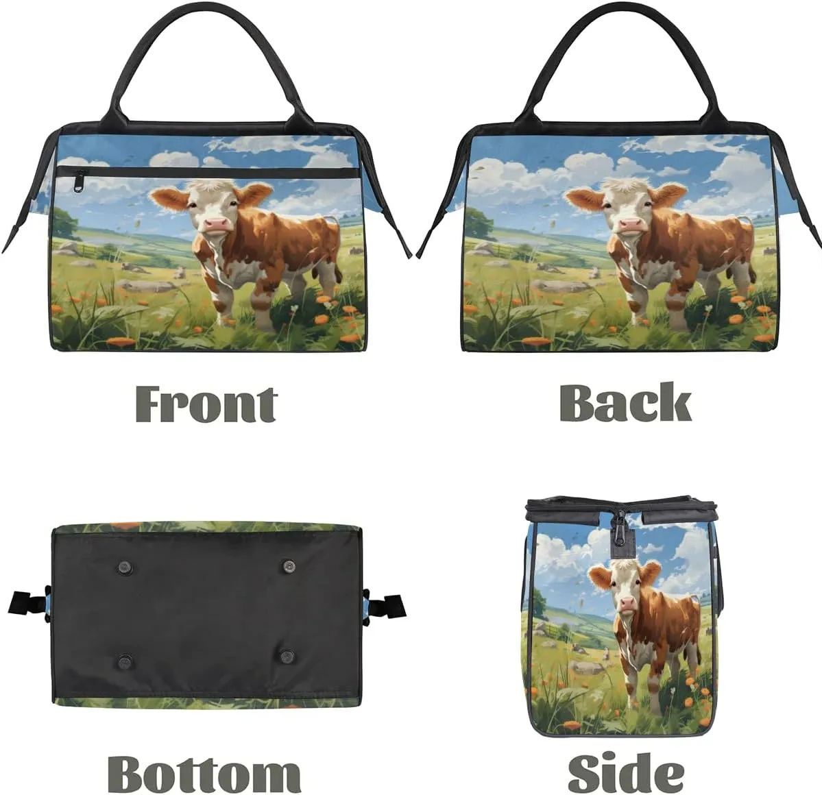Travel Duffel Bag for Women, Dairy Cow Watercolor Weekender Overnight Bag Carry on Beach Swim Bags Dance Bag Airlines Approved Personal Item Travel Bag for Yoga, Sports, Hospital
