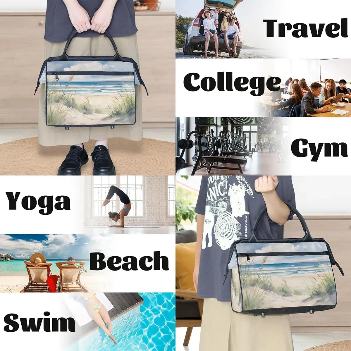 Travel Duffel Bag for Women, Ocean Beach Pattern Weekender Overnight Bag Carry on Beach Swim Bags Dance Bag Airlines Approved Personal Item Travel Bag for Yoga, Sports, Hospital