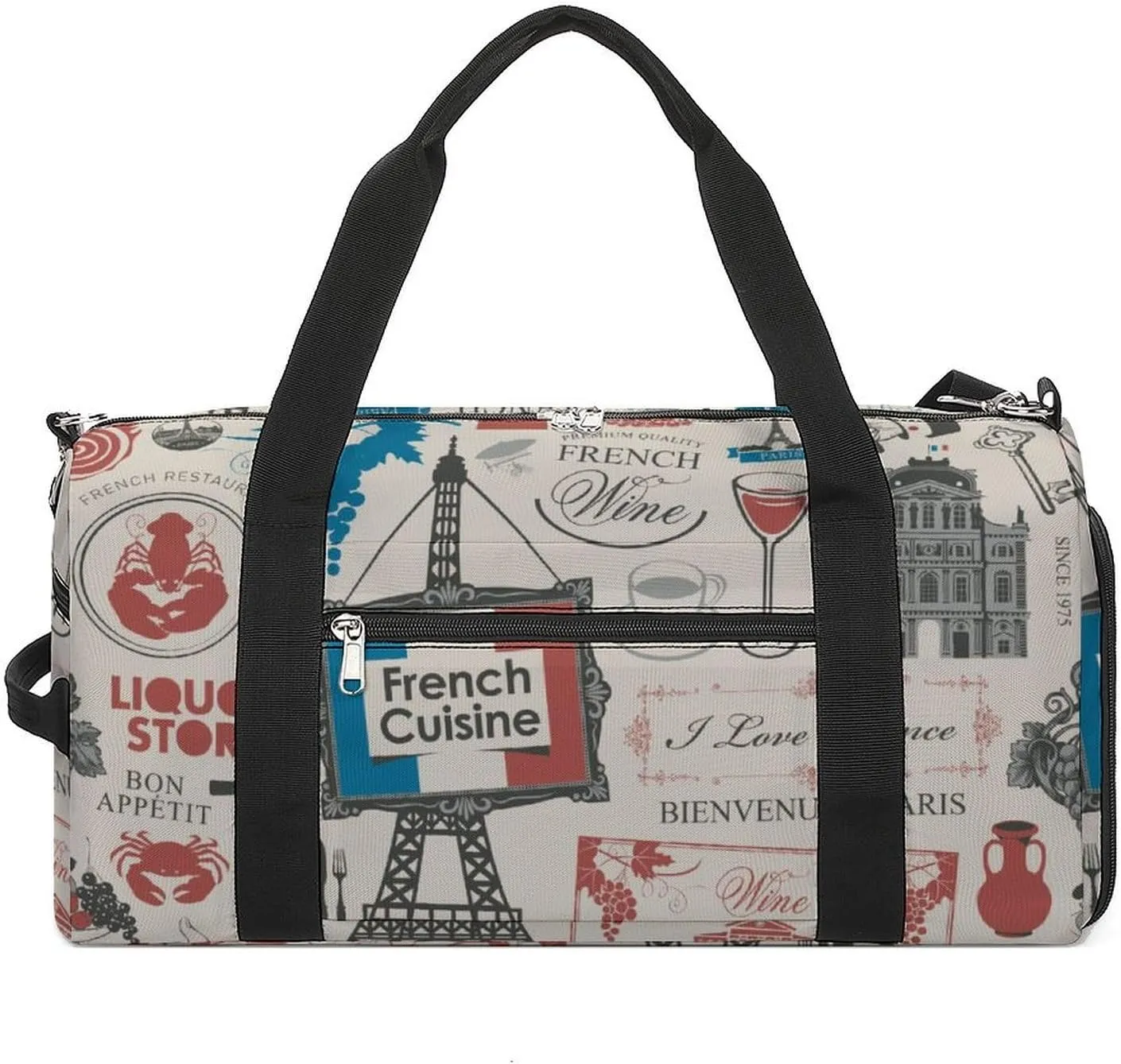 Travel Duffel Bag France Theme Valentine's Day with Shoe Compartment and Wet Pocket for Gym