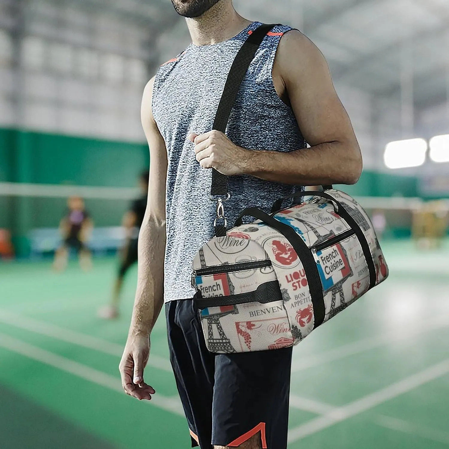Travel Duffel Bag France Theme Valentine's Day with Shoe Compartment and Wet Pocket for Gym