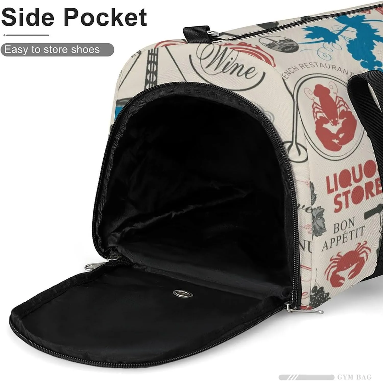 Travel Duffel Bag France Theme Valentine's Day with Shoe Compartment and Wet Pocket for Gym