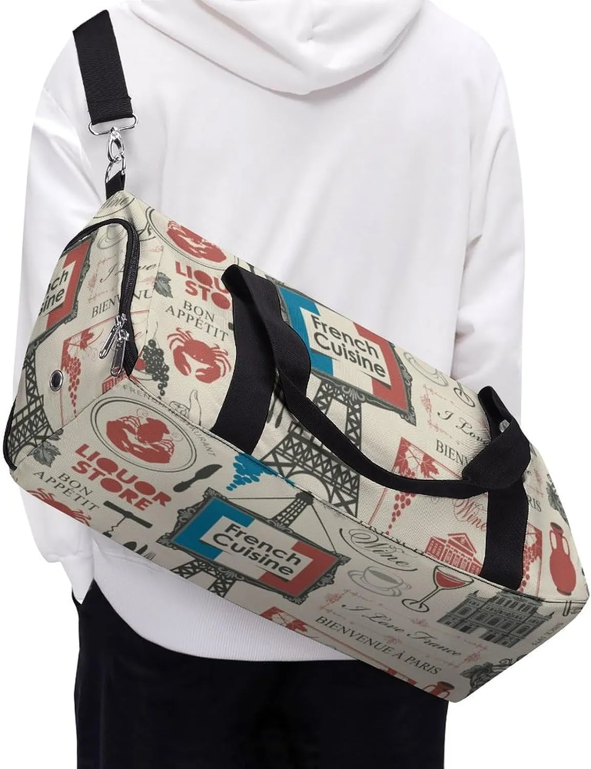 Travel Duffel Bag France Theme Valentine's Day with Shoe Compartment and Wet Pocket for Gym