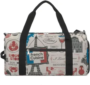 Travel Duffel Bag France Theme Valentine's Day with Shoe Compartment and Wet Pocket for Gym