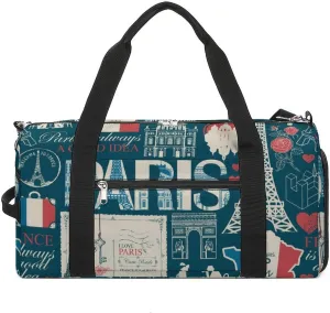 Travel Duffel Bag France Theme with Shoe Compartment and Wet Pocket for Gym