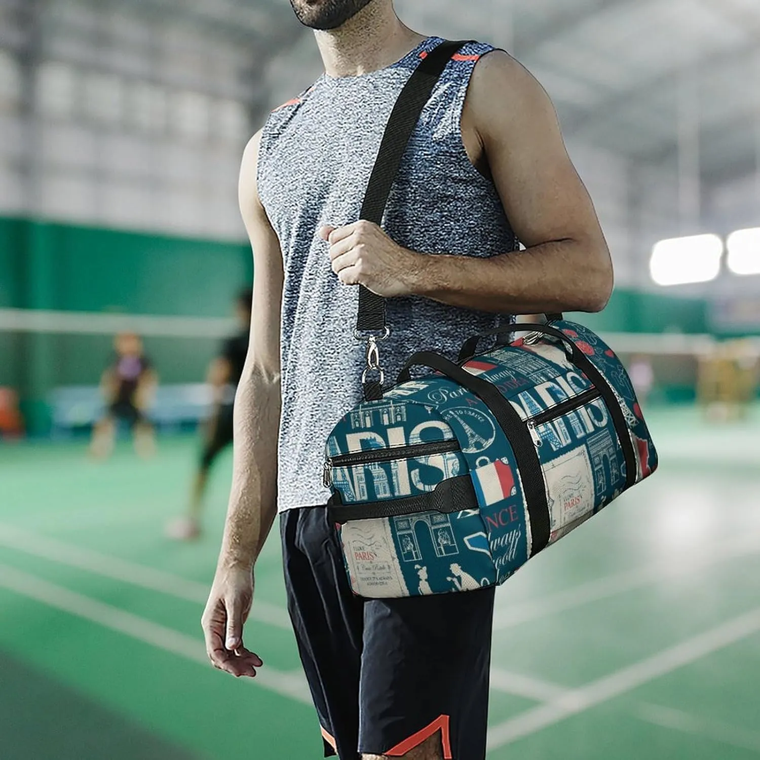 Travel Duffel Bag France Theme with Shoe Compartment and Wet Pocket for Gym