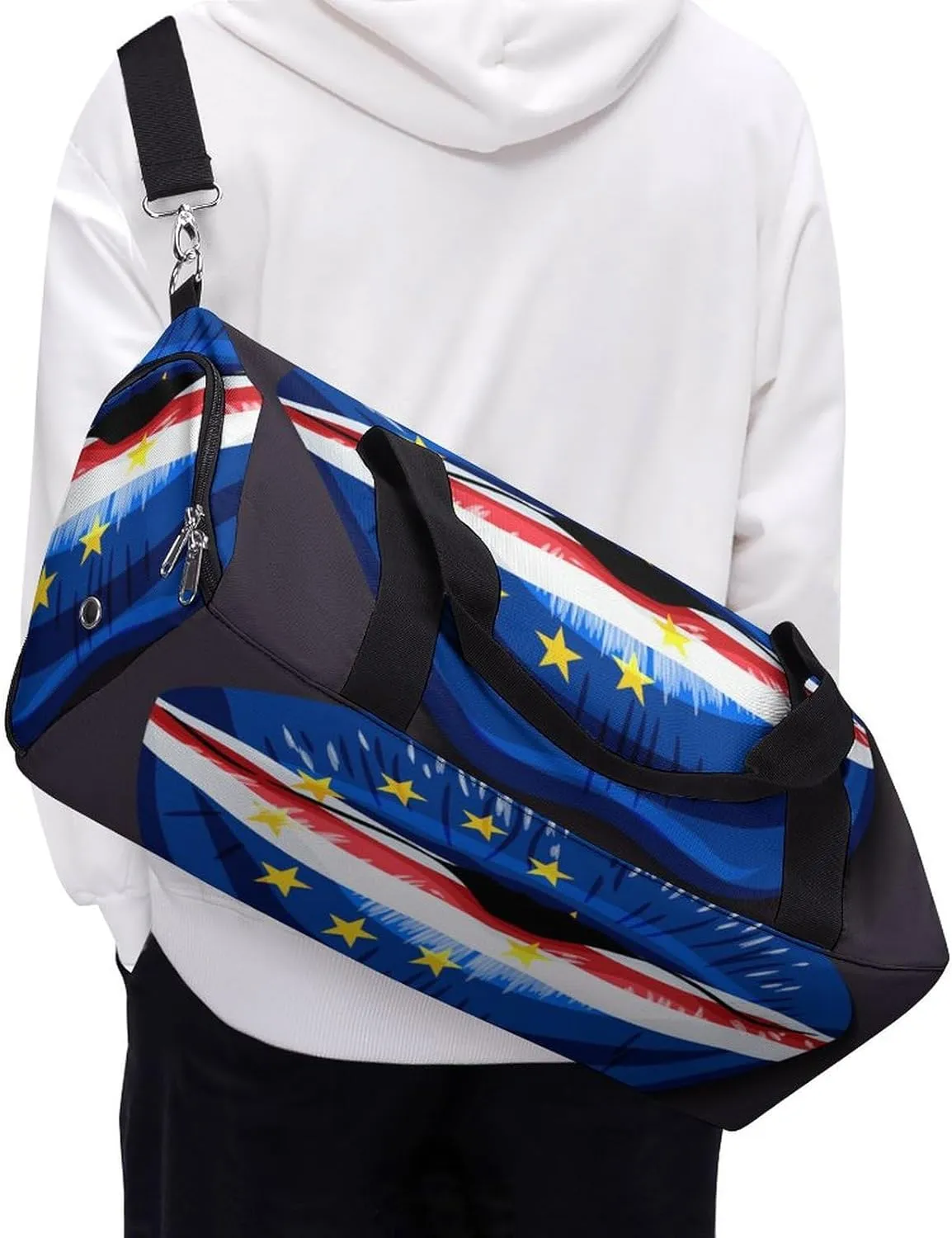 Travel Duffel Bag with Cape Verde Flag Lips for Women and Men Shoe Compartment and Wet Pocket