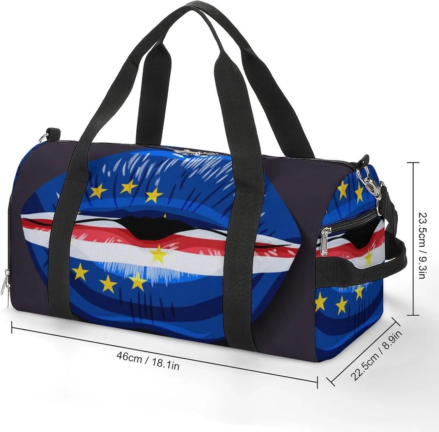 Travel Duffel Bag with Cape Verde Flag Lips for Women and Men Shoe Compartment and Wet Pocket