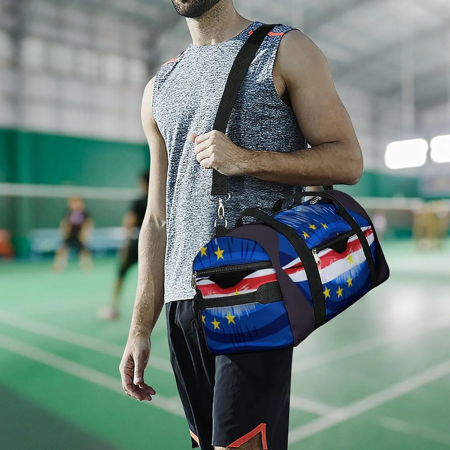 Travel Duffel Bag with Cape Verde Flag Lips for Women and Men Shoe Compartment and Wet Pocket