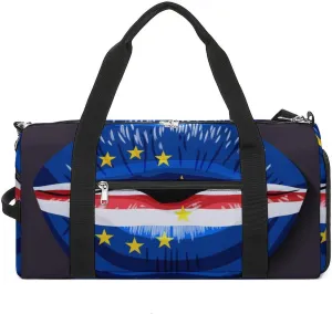 Travel Duffel Bag with Cape Verde Flag Lips for Women and Men Shoe Compartment and Wet Pocket