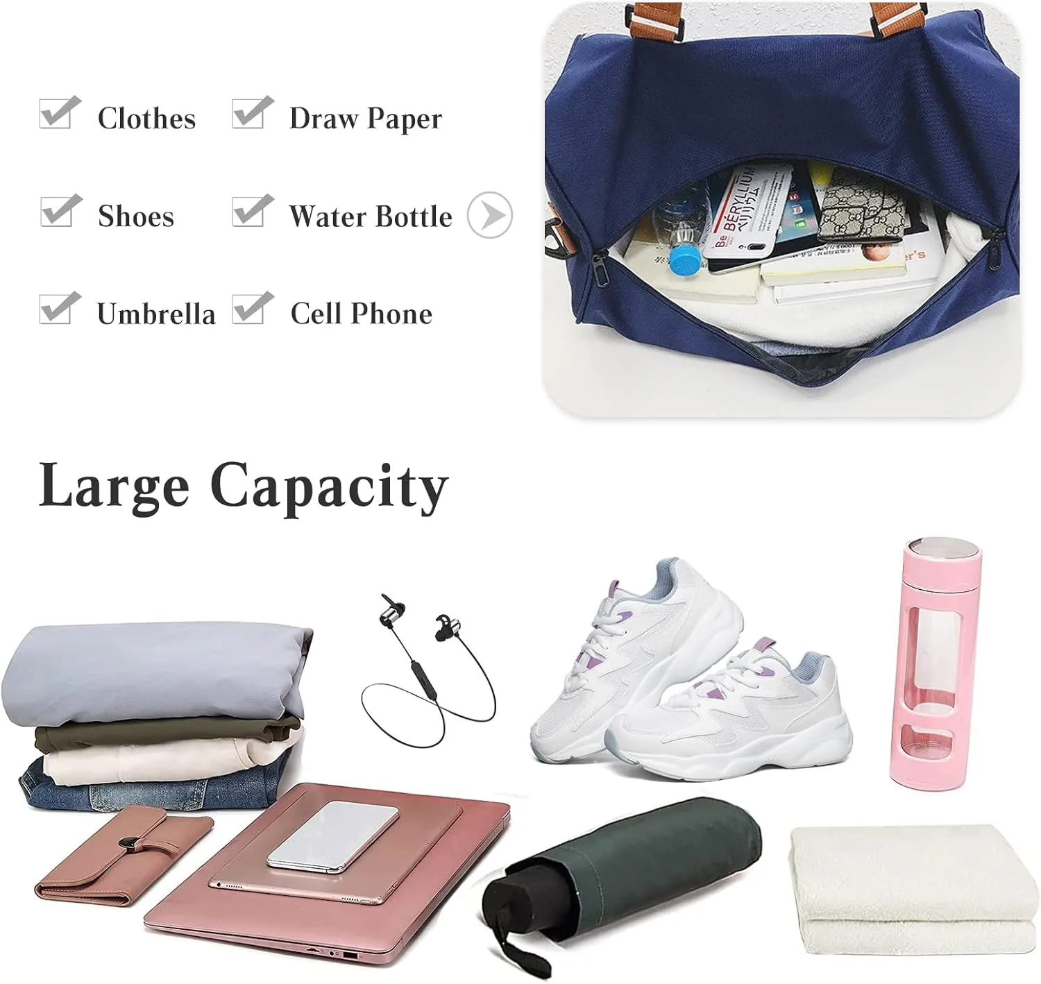 Travel Duffel Bags for Women/Men Sport Duffel Bag Large Gym Tote Bag Weekend Shoulder Bag Overnight Bag Lightweight Hospital Bag Carry On Luggage with Shoe Compartment for Sport Gym Travel Grey