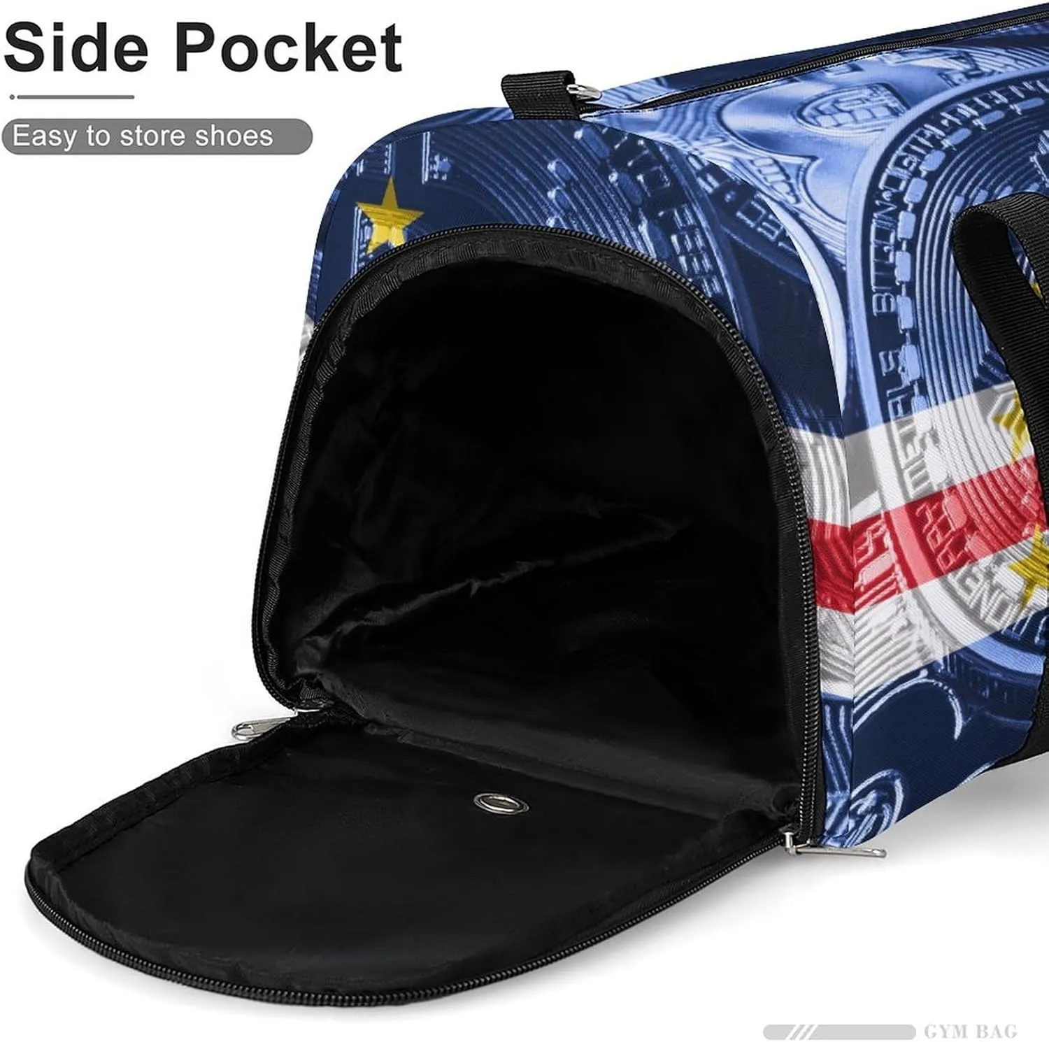 Travel Duffel with Cape Verde Flag Bitcoin Shoe Compartment for Gym Beach and Sports