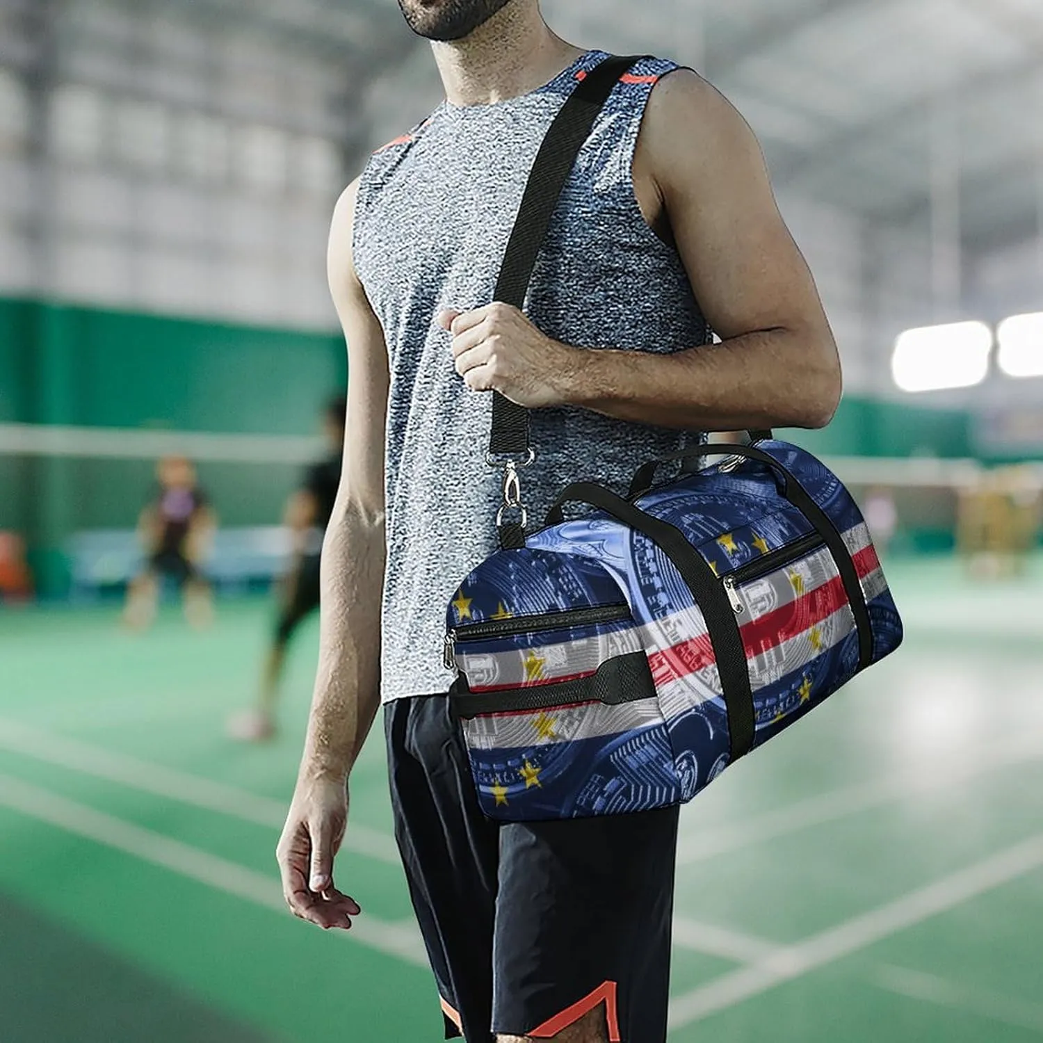 Travel Duffel with Cape Verde Flag Bitcoin Shoe Compartment for Gym Beach and Sports