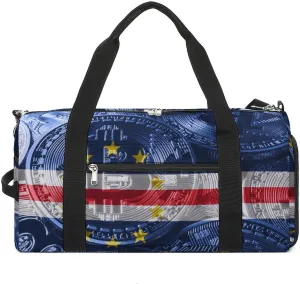 Travel Duffel with Cape Verde Flag Bitcoin Shoe Compartment for Gym Beach and Sports
