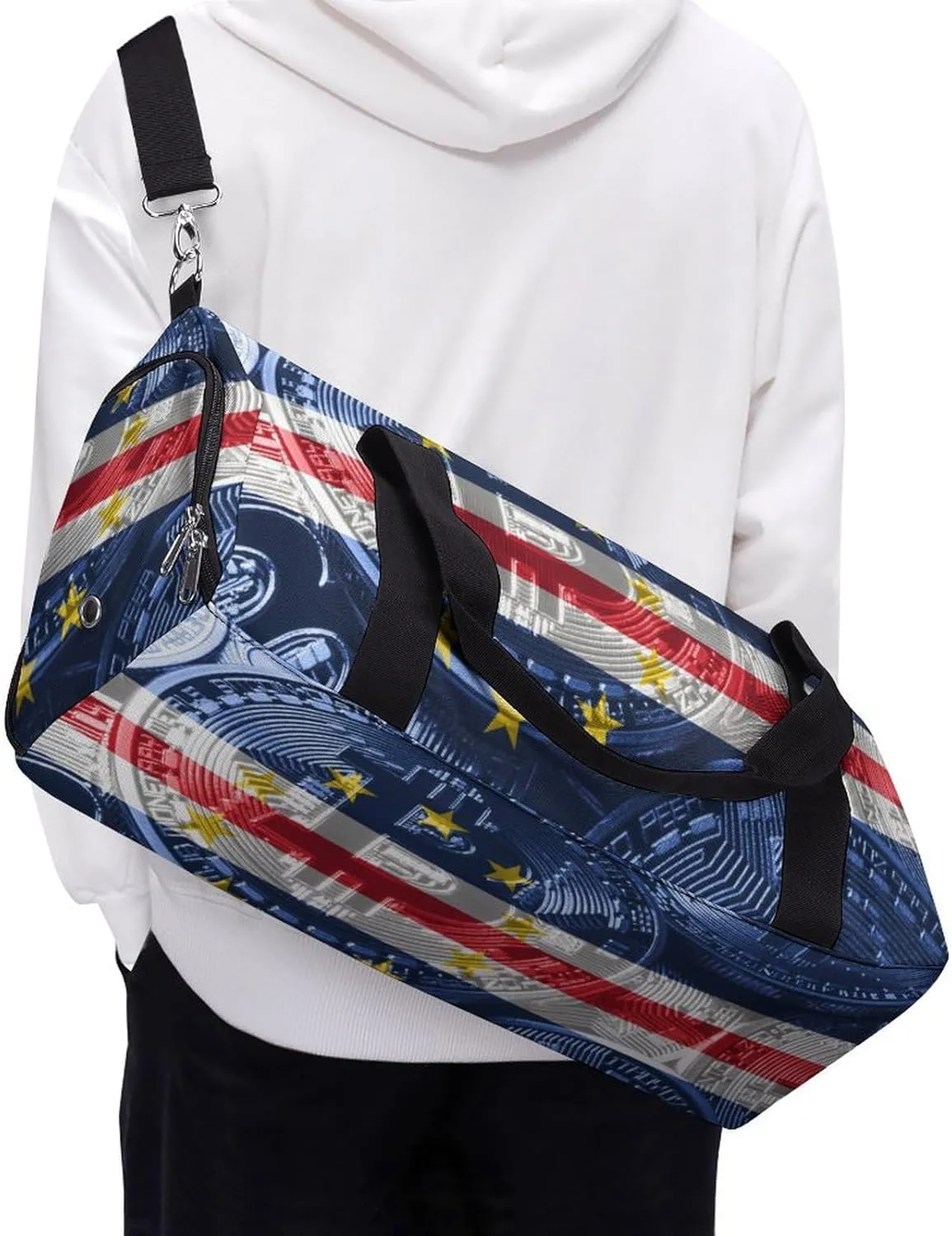 Travel Duffel with Cape Verde Flag Bitcoin Shoe Compartment for Gym Beach and Sports