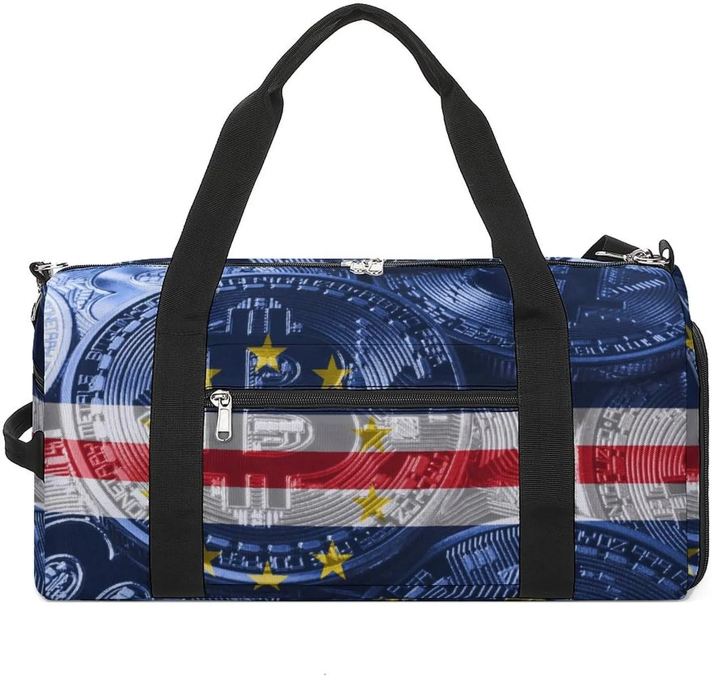 Travel Duffel with Cape Verde Flag Bitcoin Shoe Compartment for Gym Beach and Sports