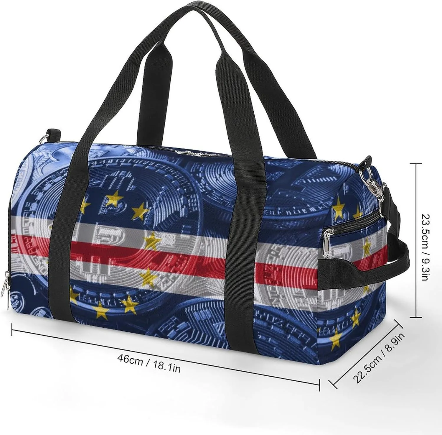 Travel Duffel with Cape Verde Flag Bitcoin Shoe Compartment for Gym Beach and Sports