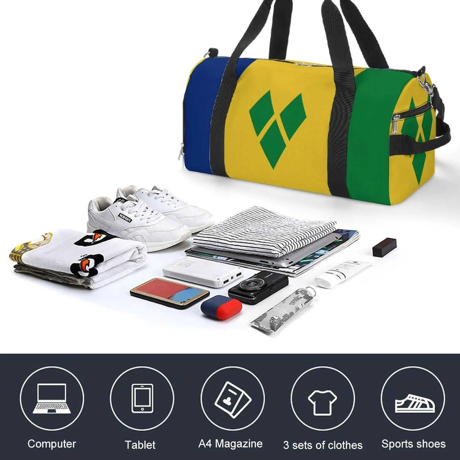 Travel Duffel with Saint Vincent Grenadines Flag for Men Women Shoe Compartment Sports Bag