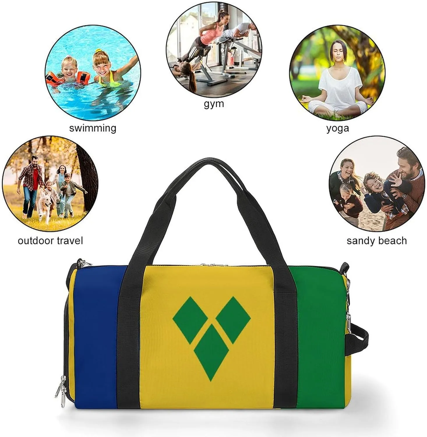 Travel Duffel with Saint Vincent Grenadines Flag for Men Women Shoe Compartment Sports Bag