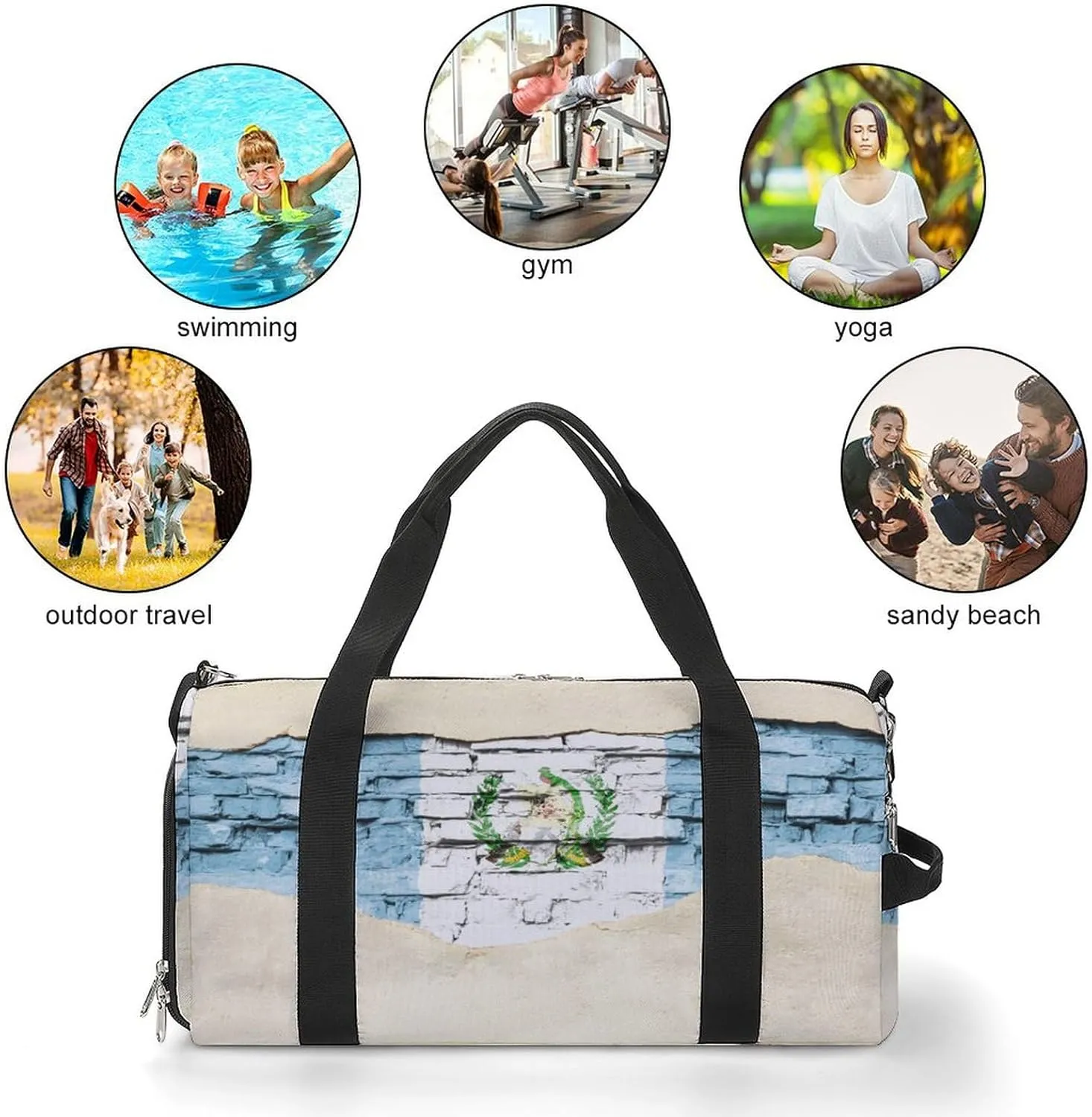 Travel Gym Bag with National Flag Guatemala Brick Background for Men Women Shoe Compartment Weekender