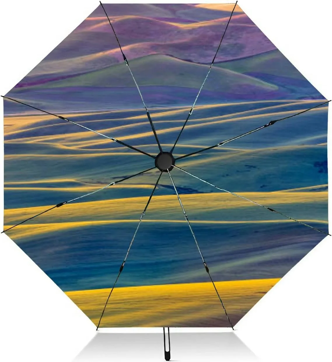 Travel Umbrella for Rain Windproof Scenic landscape sunset an two trees at summer evening Automatic Cute Portable Compact Umbrella for Women Purse Backpack Car Black Sun UV Protection
