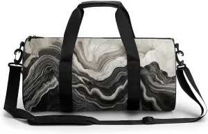 Trees And Mountains Shapes Marble Texture Travel Gym Bag for Women Men Cylindrical Duffle Bag Sport Workout Bag with Shoulder Strap