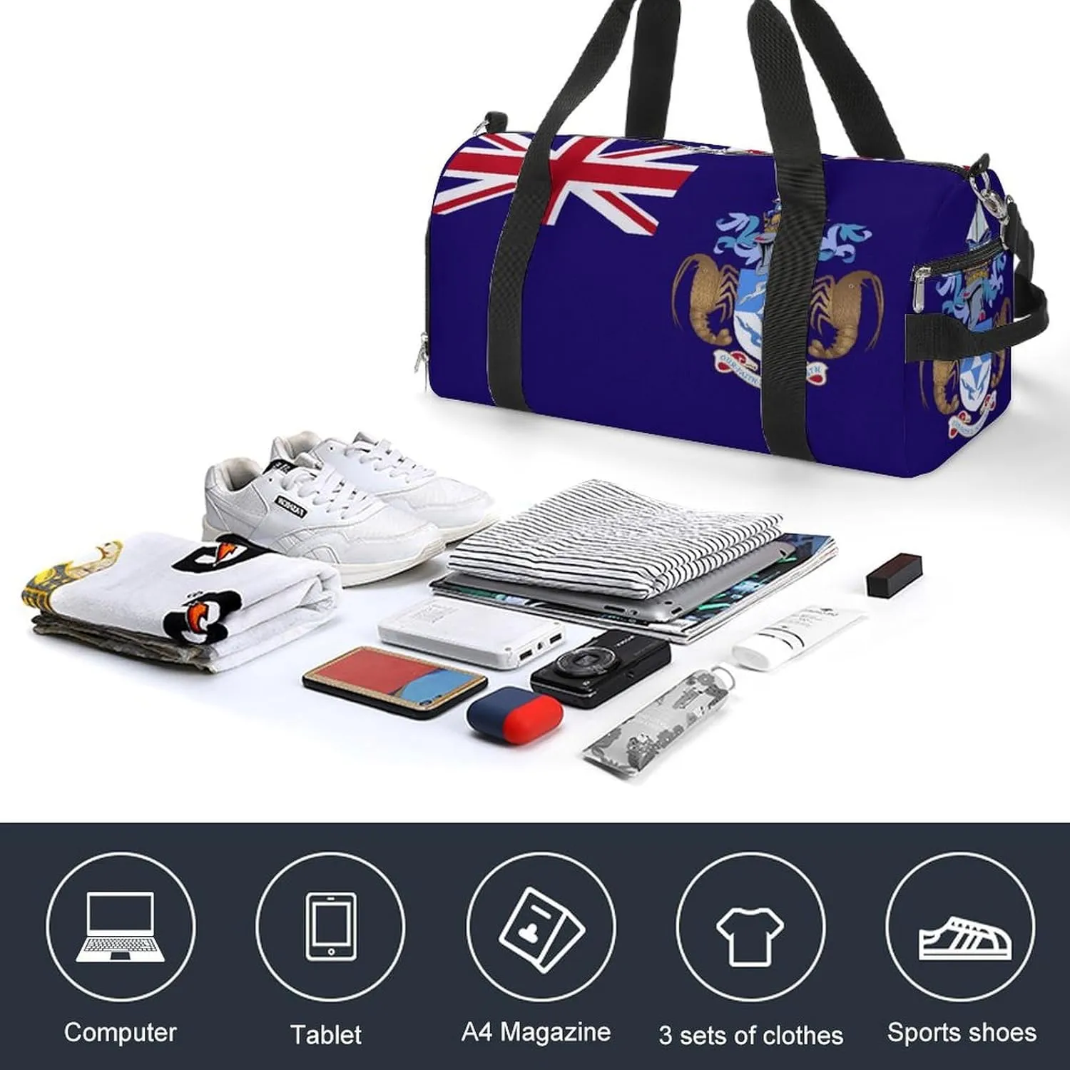 Tristan Da Cunha Flag Duffle Bag for Sports Lightweight Waterproof Gym Bag with Shoe Compartment