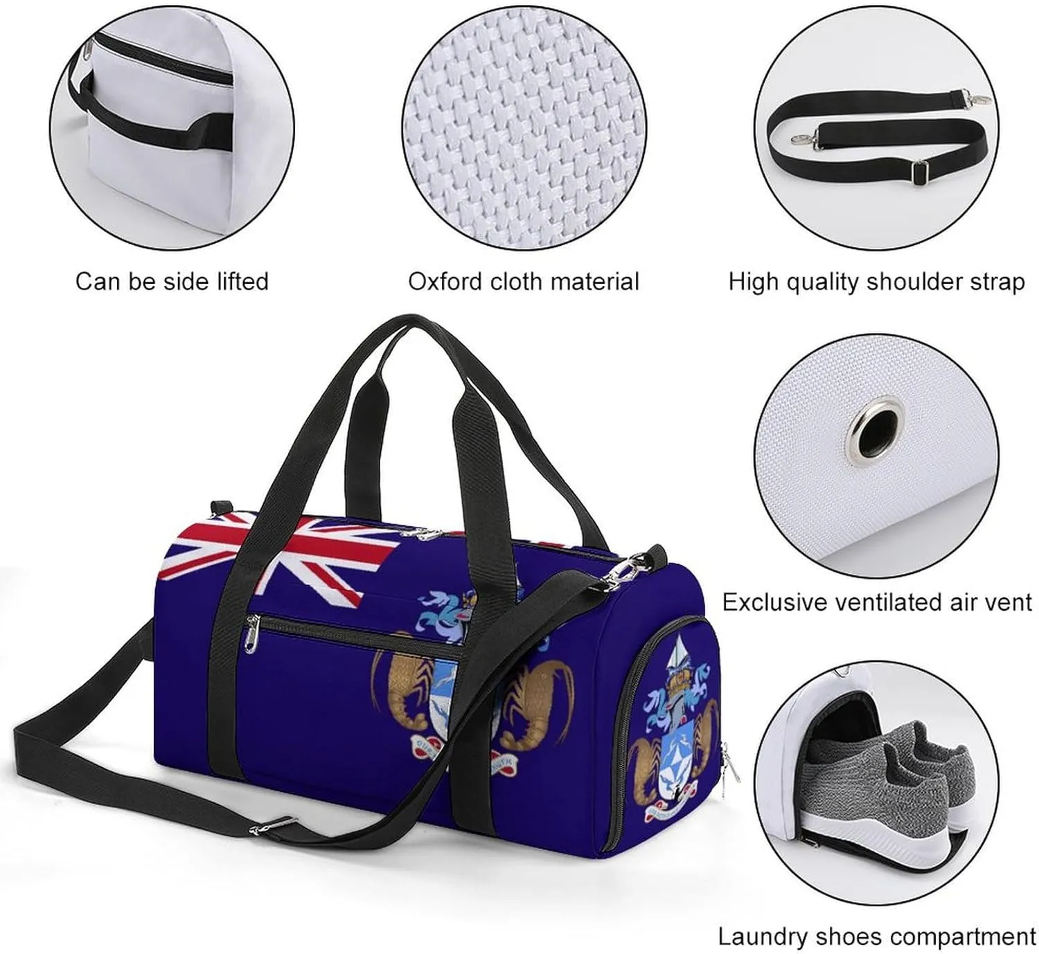 Tristan Da Cunha Flag Duffle Bag for Sports Lightweight Waterproof Gym Bag with Shoe Compartment