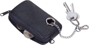 TROIKA SCHLÜSSELLOCH – KYF01/BK – Case for keys and coins – key case – zipper – carabiner – leather – black – TROIKA-original