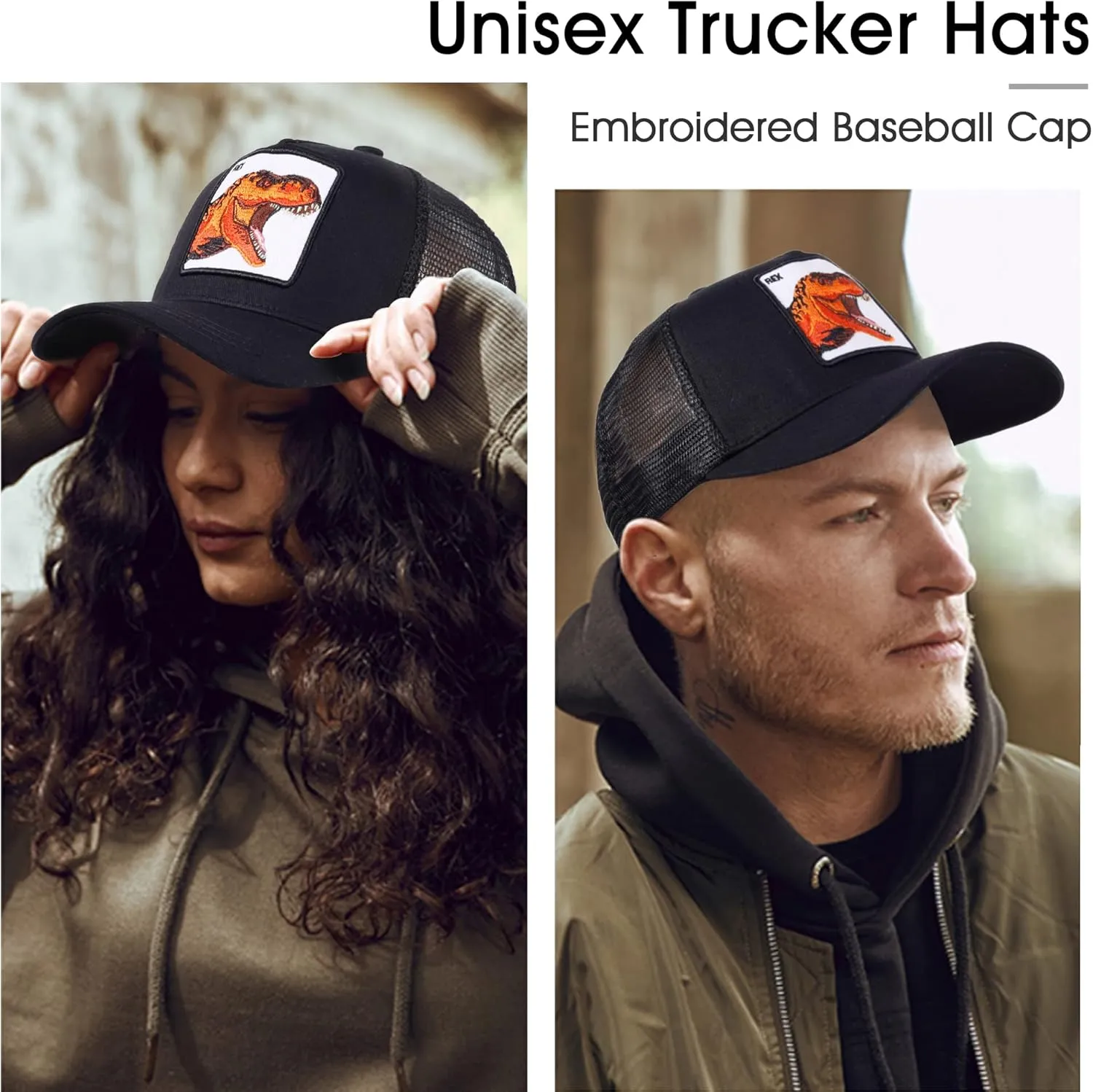 Trucker Hat Men Animal Snapback Hats Adjustable Embroidered Baseball Cap Mesh Breathable Square Patch Women Caps