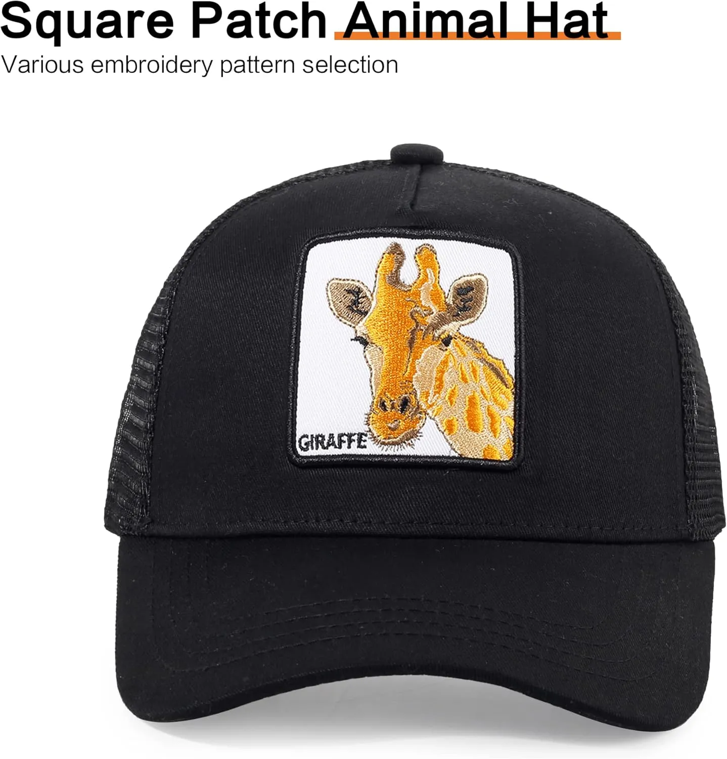 Trucker Hat Men Animal Snapback Hats Adjustable Embroidered Baseball Cap Mesh Breathable Square Patch Women Caps