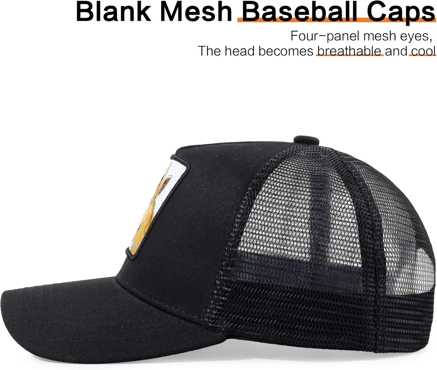Trucker Hat Men Animal Snapback Hats Adjustable Embroidered Baseball Cap Mesh Breathable Square Patch Women Caps