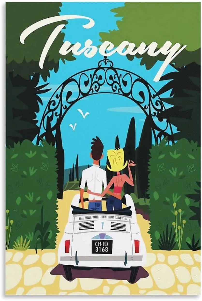 Tuscany Italy Lover Vintage Travel Poster Print Canvas Wall Art for Bedroom Living Room HD Print Posters 20x30inch(50x75cm)
