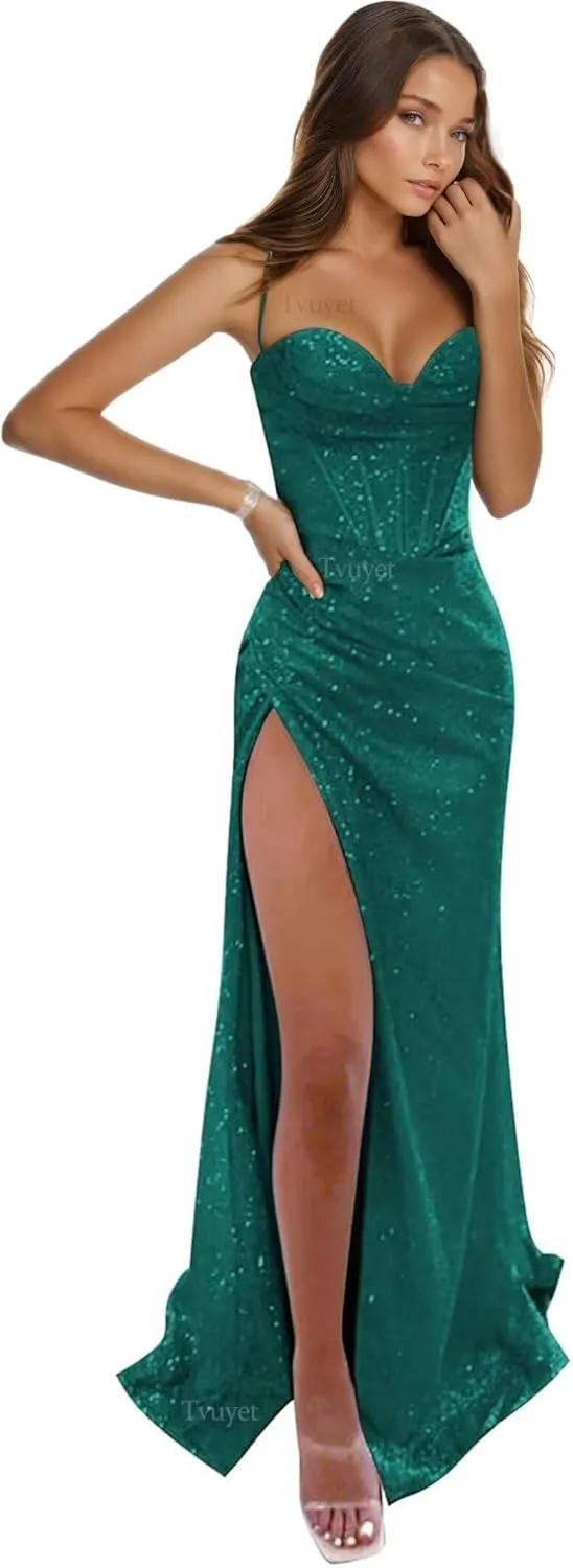 Tvuyet Corset Prom Dresses for Women Mermaid 2025 Long Glitter Sequin Formal Evening Party Gowns